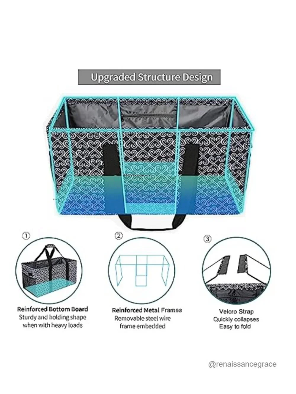 Extra Large Utility Tote Bag Foldable Oxford Fabric Reusable Grocery Shopping